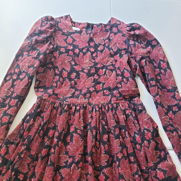 Vintage Laura Ashley Dress Womens 14 Black Pink Floral Corduroy Long Sleeve 90s - Picture 2 of 11
